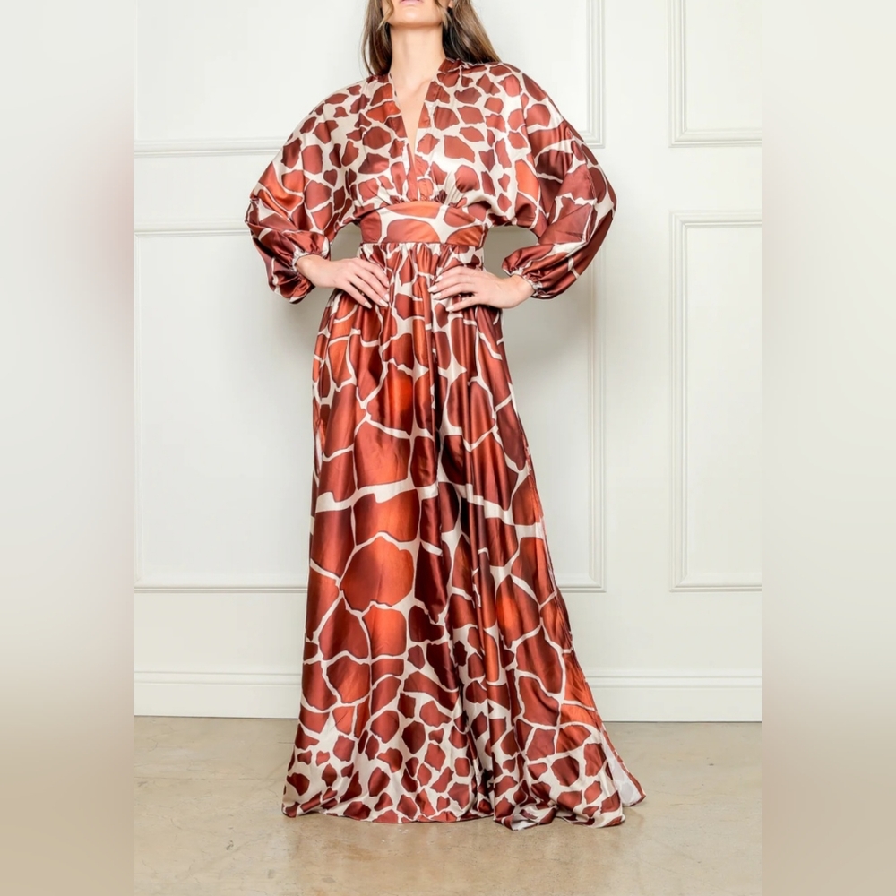 Luxxel Brown and Cream Maxi Dress